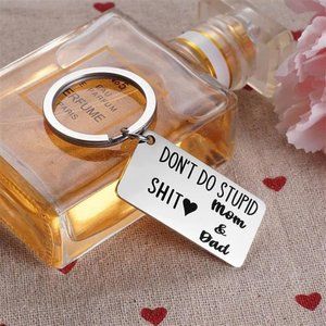 Funny Keychain Gifts for Boys Kids First - Don't Do Stupid Sh*t Mom & Dad